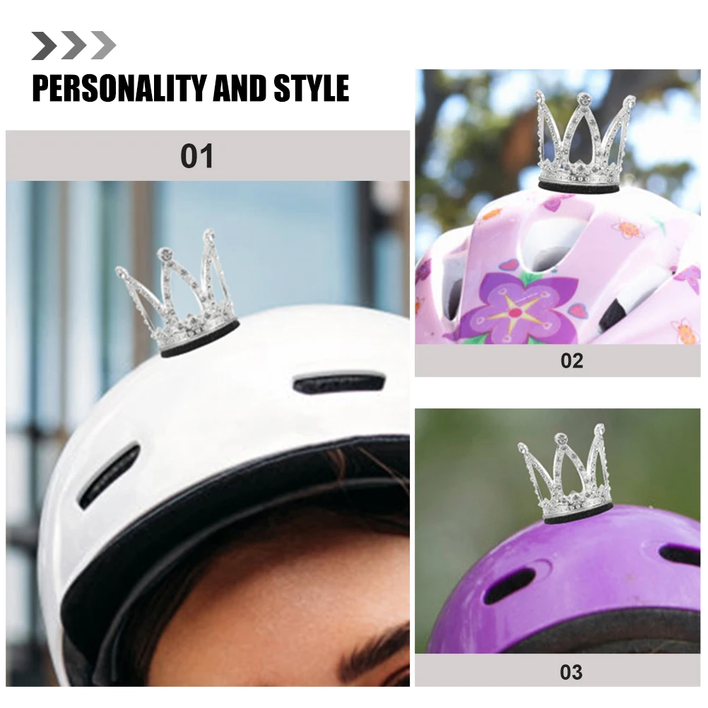 

2Pcs Crown Decoration Silver Rhinestone Motorcycle Accessories for Women Bike Ski Riding Personalized Gift