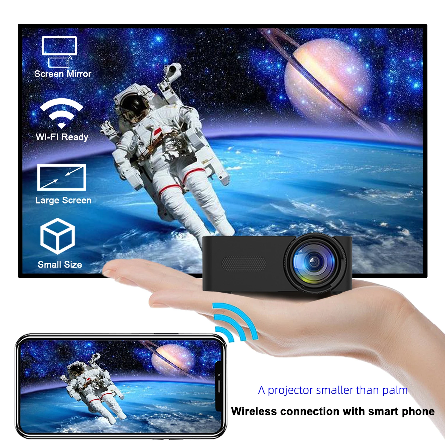 Proiettore YT100 Mini proiettore portatile di alta qualitĂ proiettore da campeggio all\'aperto Smartphone Mirroring Wireless supportato Home Theater