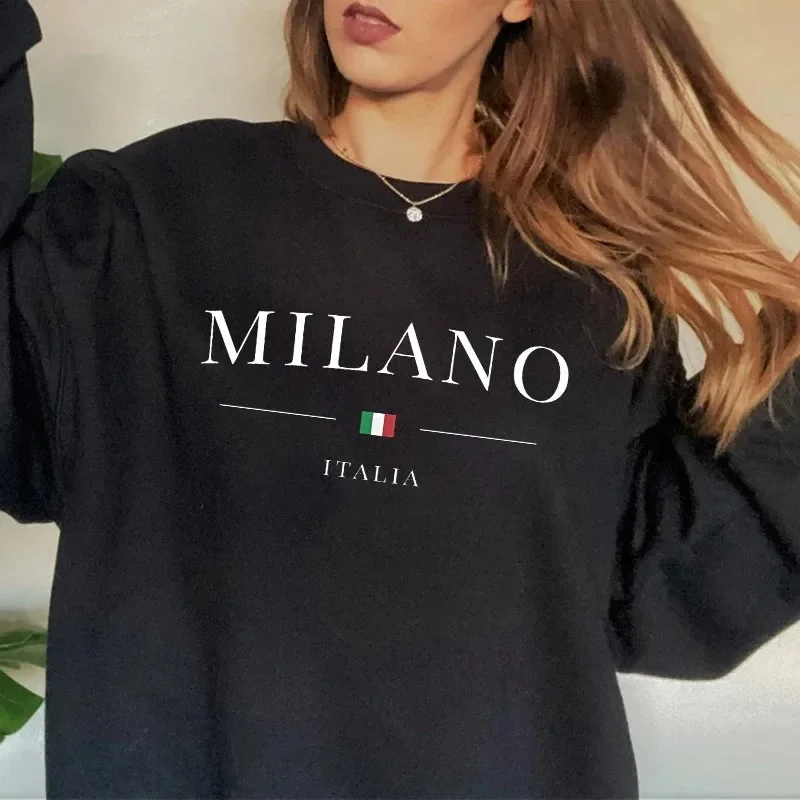 Autumn Winter Women Fashion Milano Letter Print Sweatshirt Ladies Travel Warm Hoodies Luxury Designer Y2k Hooded Tops Streetwear