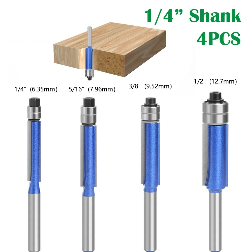 1PC 6.35MM Shank Double Bearing Flush Trim Bit Router Bit Woodworking Milling Cutter For Wood Bit Face Mill