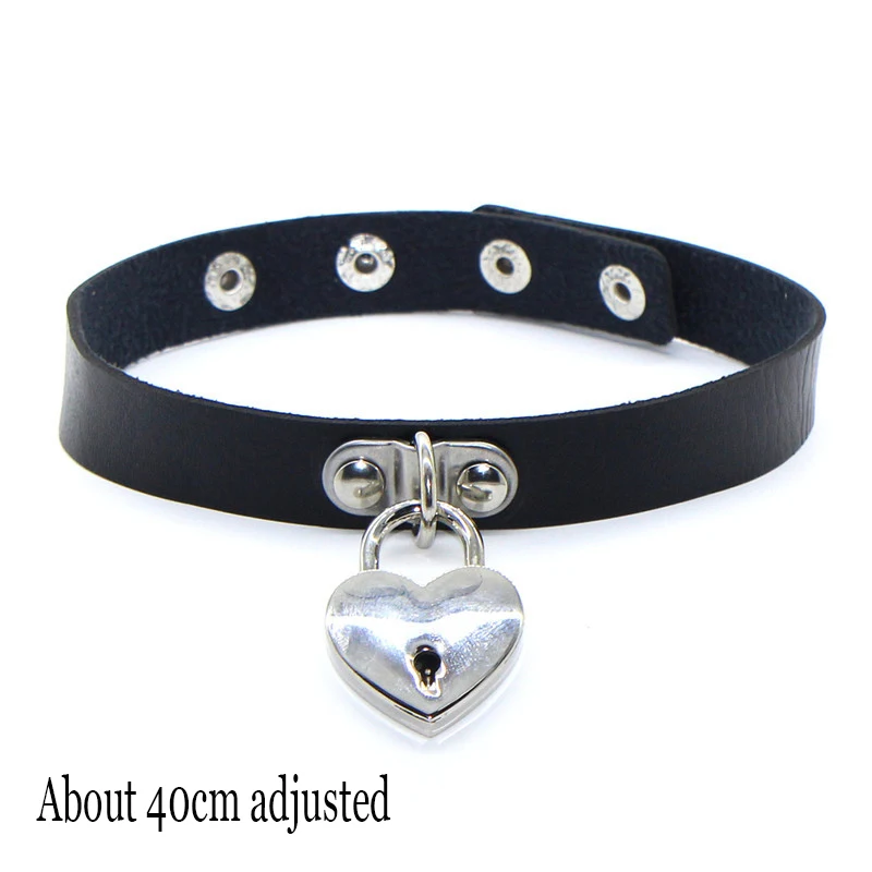 Frau Schwarz Punk Choker Kragen Halskette Sexy PU Leder Herz Lock Schlüssel Spike Chocker Gothic Cosplay Zubehör Partei Schmuck