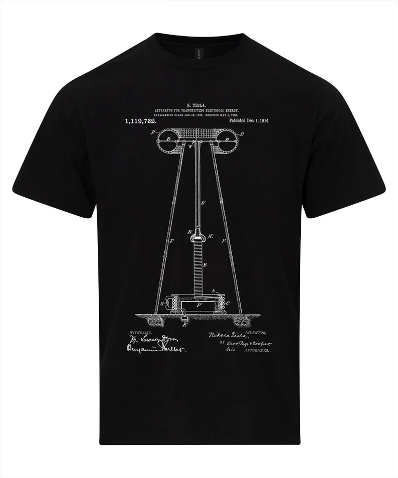 نيكولا تيسلا تصميم الطاقة الكهربائية تي شيرت اخترع يقتبس عشاق العلوم هدية تسلا لفائف تي شيرت عشاق الهندسة