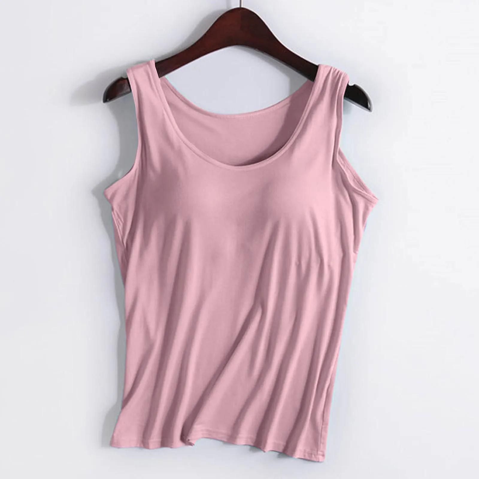 Women Solid Color Tops With Chest Pad No Steel Ring Cup Shirts Wide Strap Integrated Outerwear Yoga Sports Vest Loose Top Women