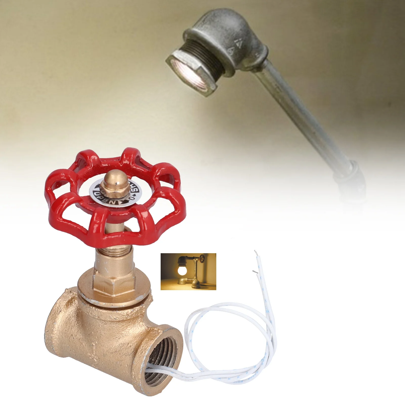 Vintage Steampunk 1/2in Stop Valve Tee Industrial Light  with Wire for Pipe Light Fixtures Water Pipe Lamp Stop Valve