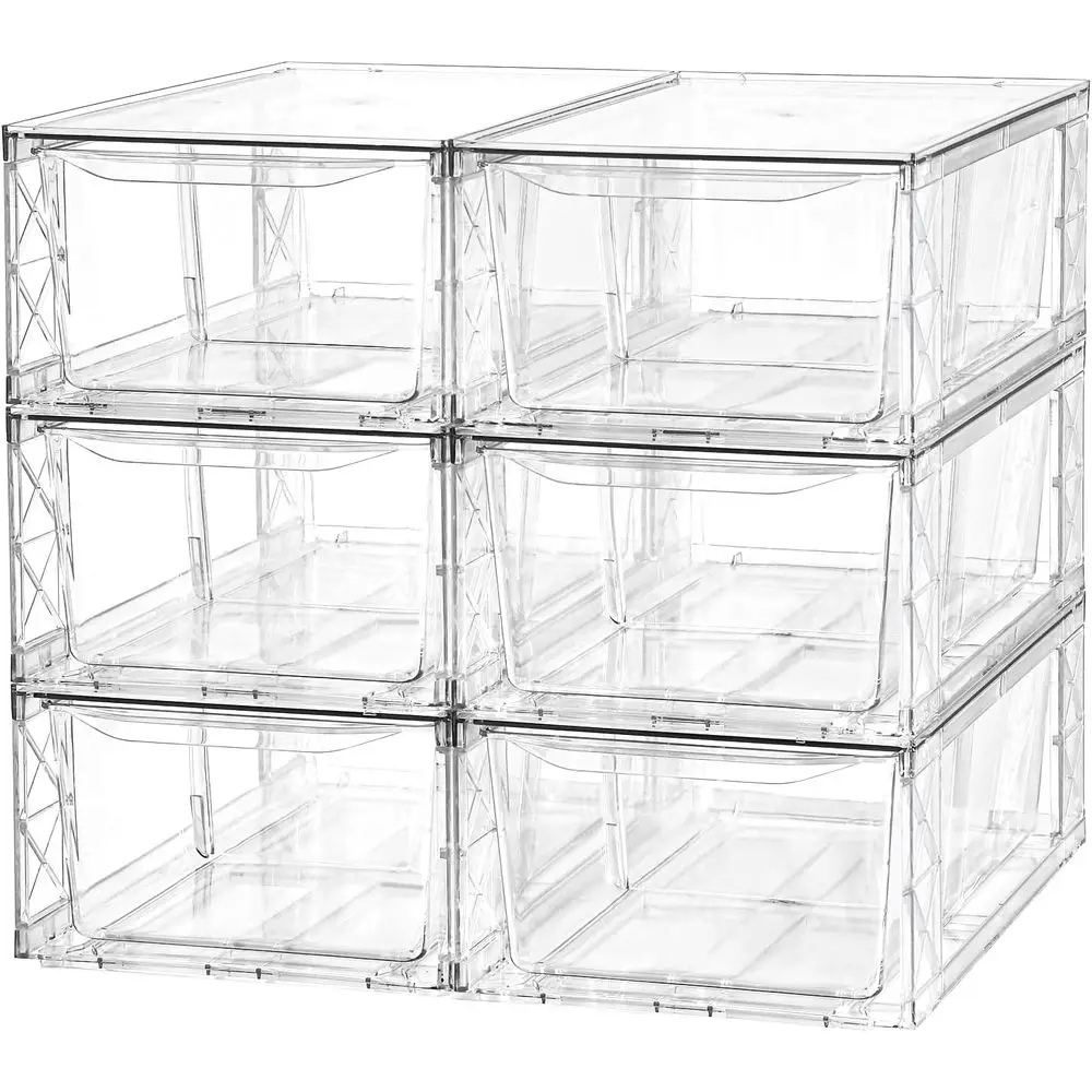 

6-Pack Clear Stackable Storage Drawers, Acrylic Bins for Fridge Organizers, Makeup Organizers, Medium