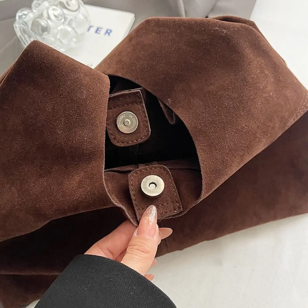 Casual Handbag Suede Shoulder Bag Brown Solid Color Hobo Bag Korean Style Fashion Ladies Tote Bag Streetwear