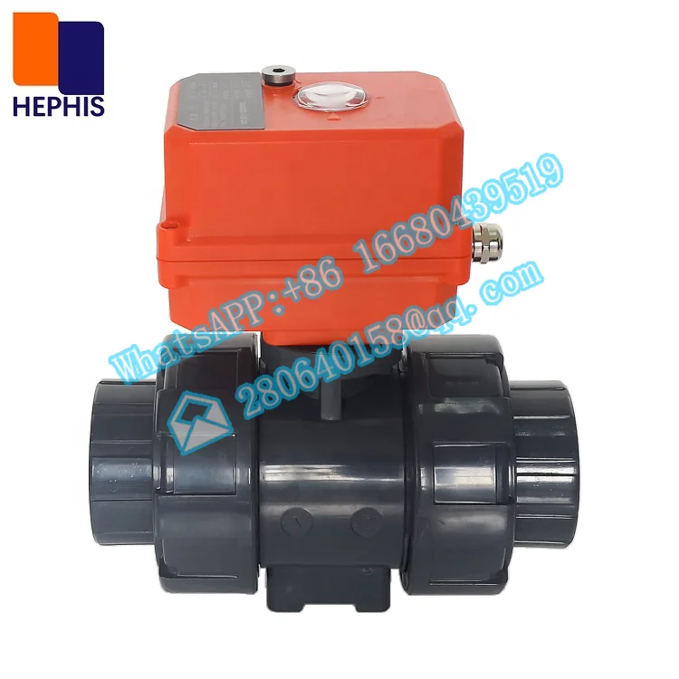 HEPHIS DN15-DN100 DC24V AC220V 2 Ways Electric Motorized Auto Water Gas Oil Motor Operated PVC PPH Ball Valve