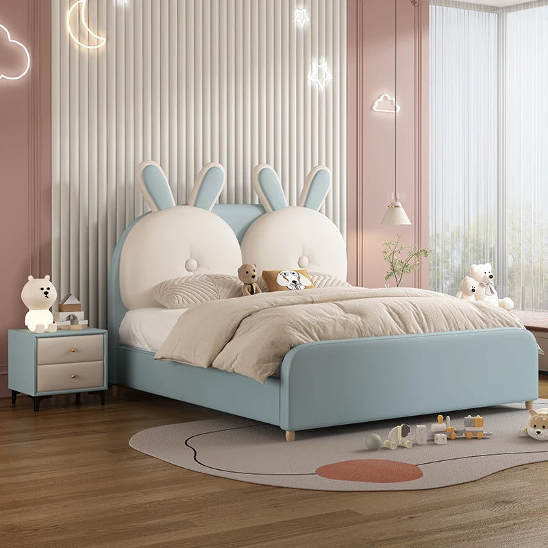 #For high quality cartoon rabbit bed princess girls simple modern bed frame large children cute children bed furniture
