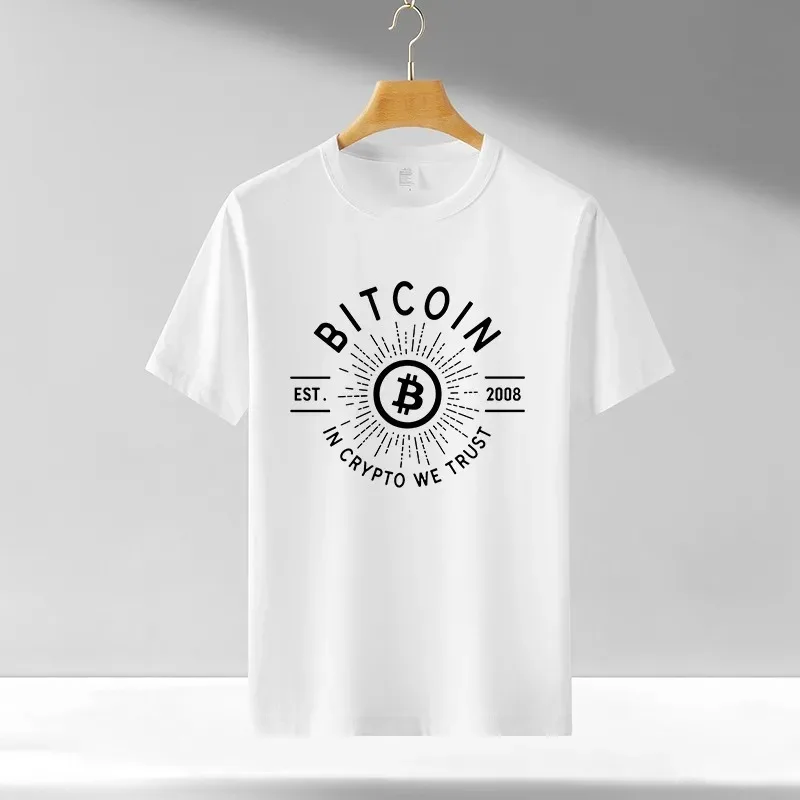 Cotton Bitcoin T-Shirt Ethereum Short Sleeve Success Men\'s Clothing Casual Simple Black Loose Street Tees Wealth Gift Clothing