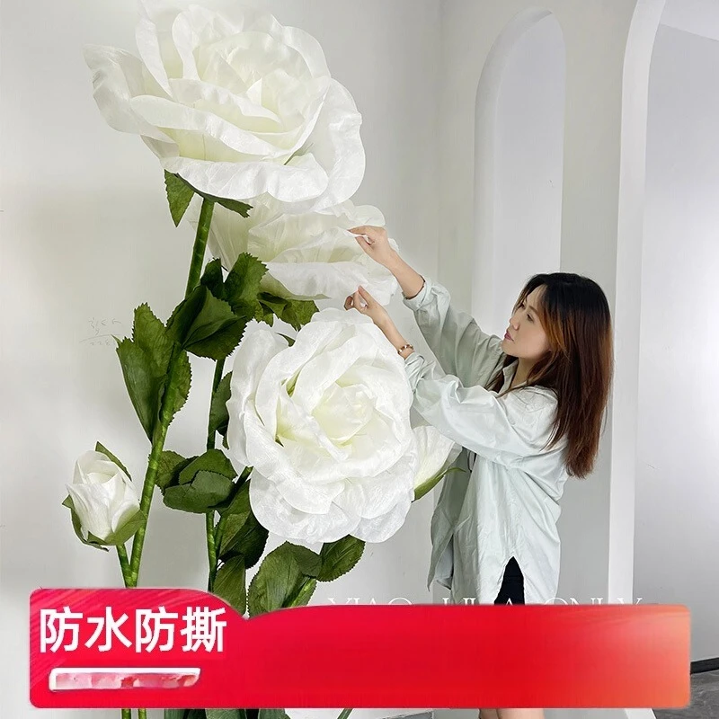 

Simulation white rose paper art flower large wedding props shopping mall window decoration ornaments landscaping Valentine's Day