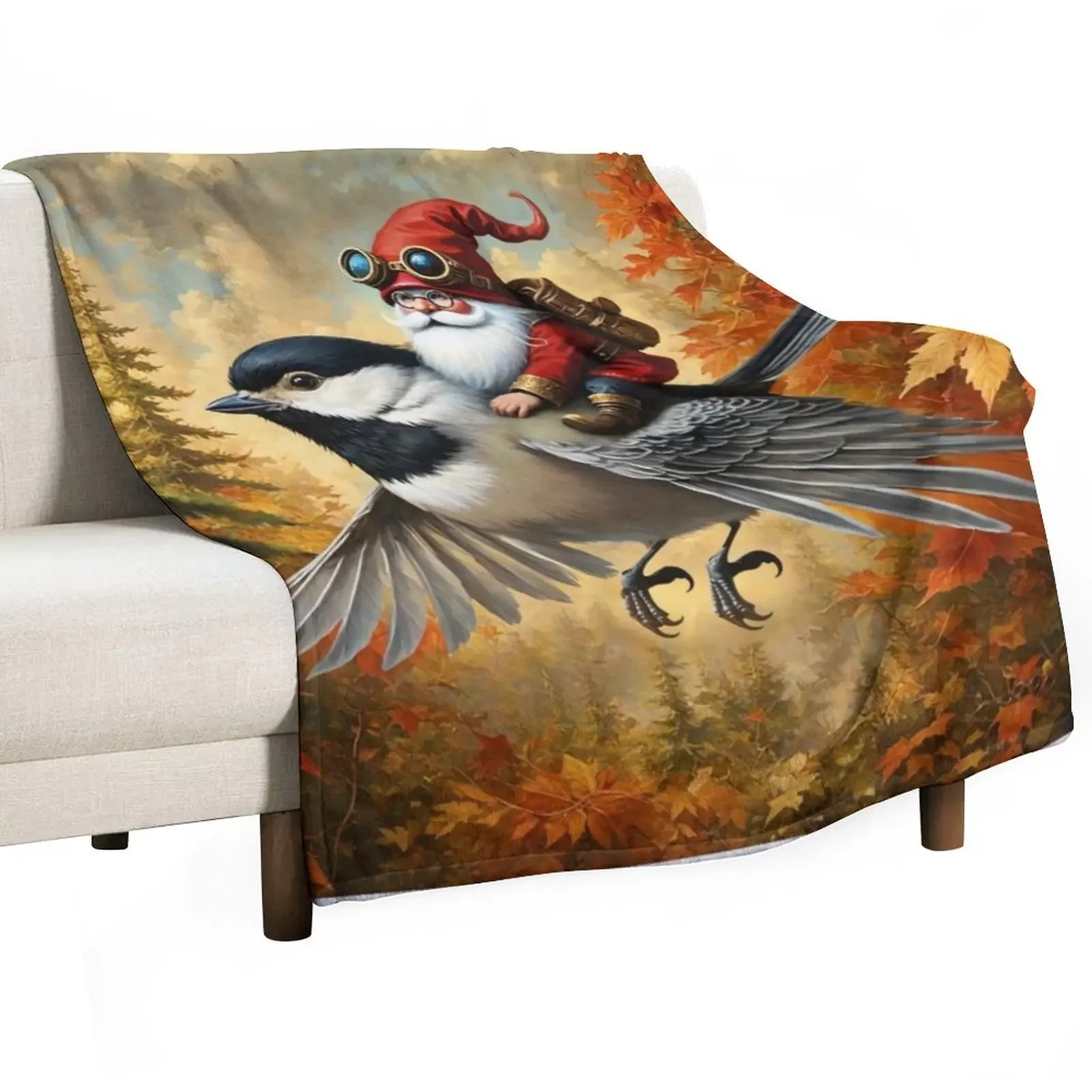 Gnome Rider on a Chickadee Throw Blanket Blankets For Baby Cute Blankets