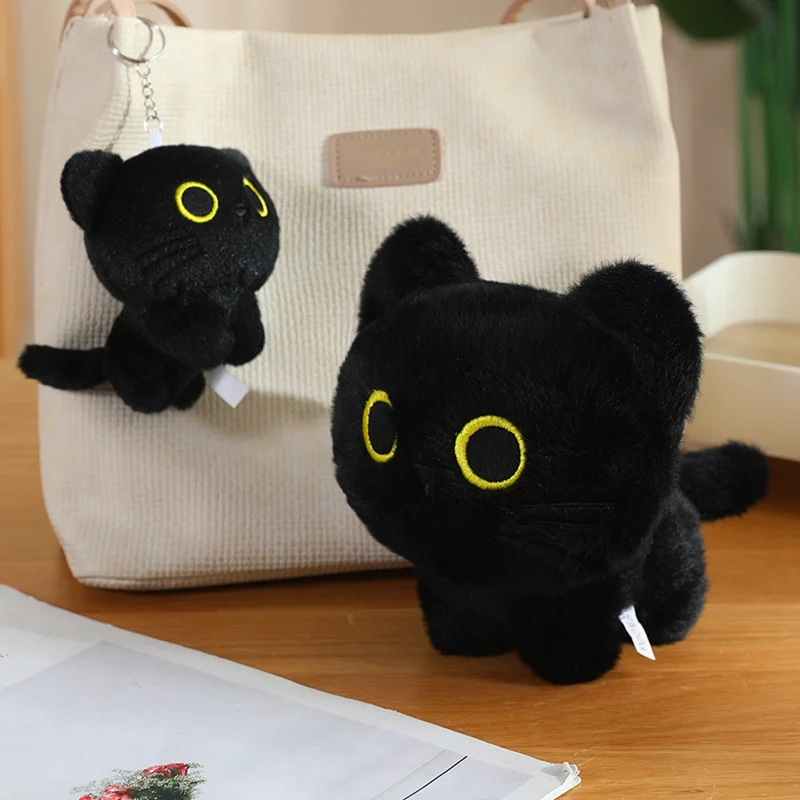 15cm Gothic Soft Cute Black Cat Plush Toy 10cm Kawaii Black Kitten Plush Pendant Key Chain Bag Car Decor Kid Gift - view 2