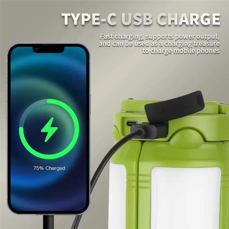 فانوس تخييم محمول 4 أوراق، قابل لإعادة الشحن عبر USB، مصباح خيمة LED قابل للطي مع أوضاع إضاءة مزدوجة، ضوء طوارئ خارجي