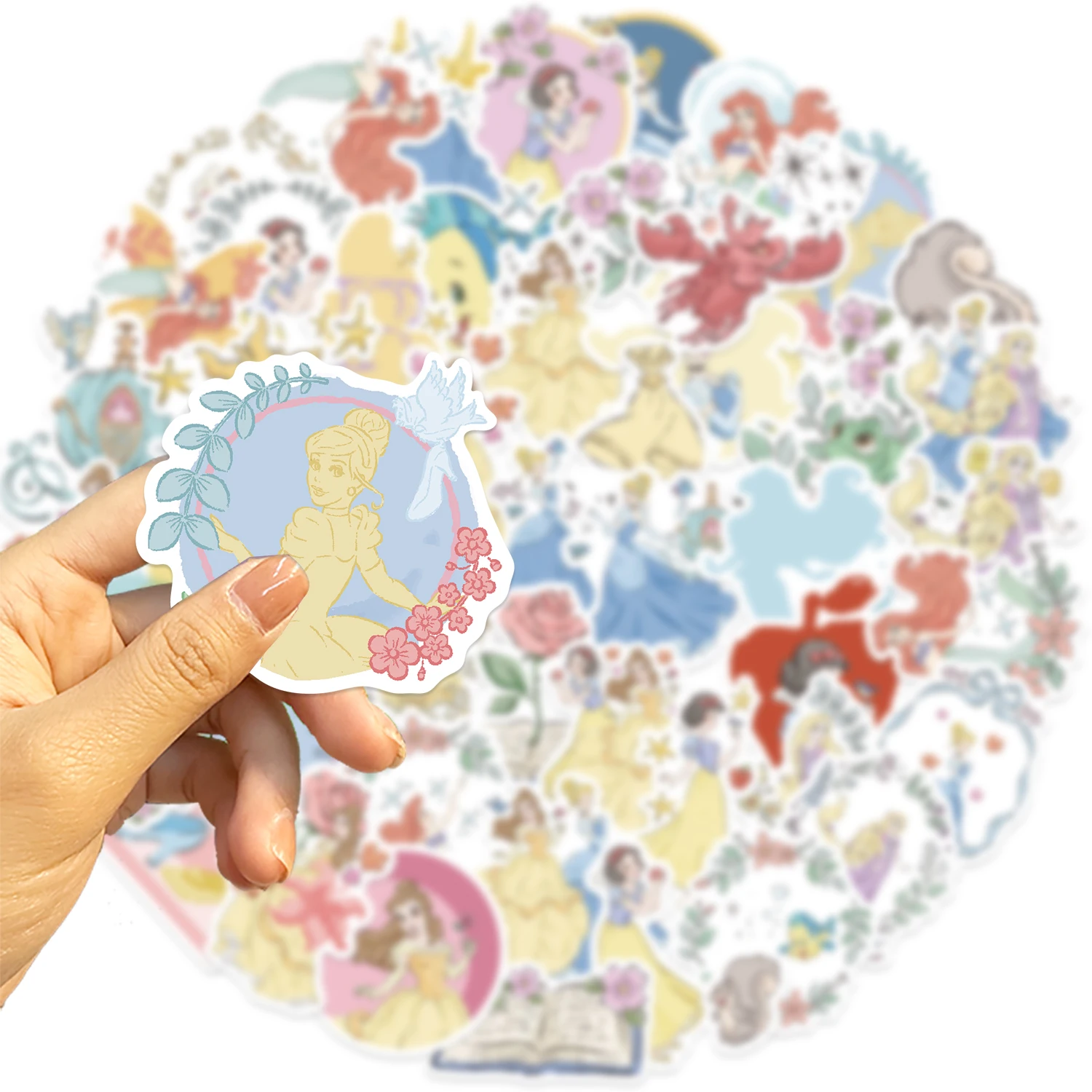 50 قطعة ملصقات أميرات ديزني لطيف سندريلا رابونزيل حسناء الشارات الهاتف الأمتعة الغيتار المائية الكرتون أنيمي ملصق #5