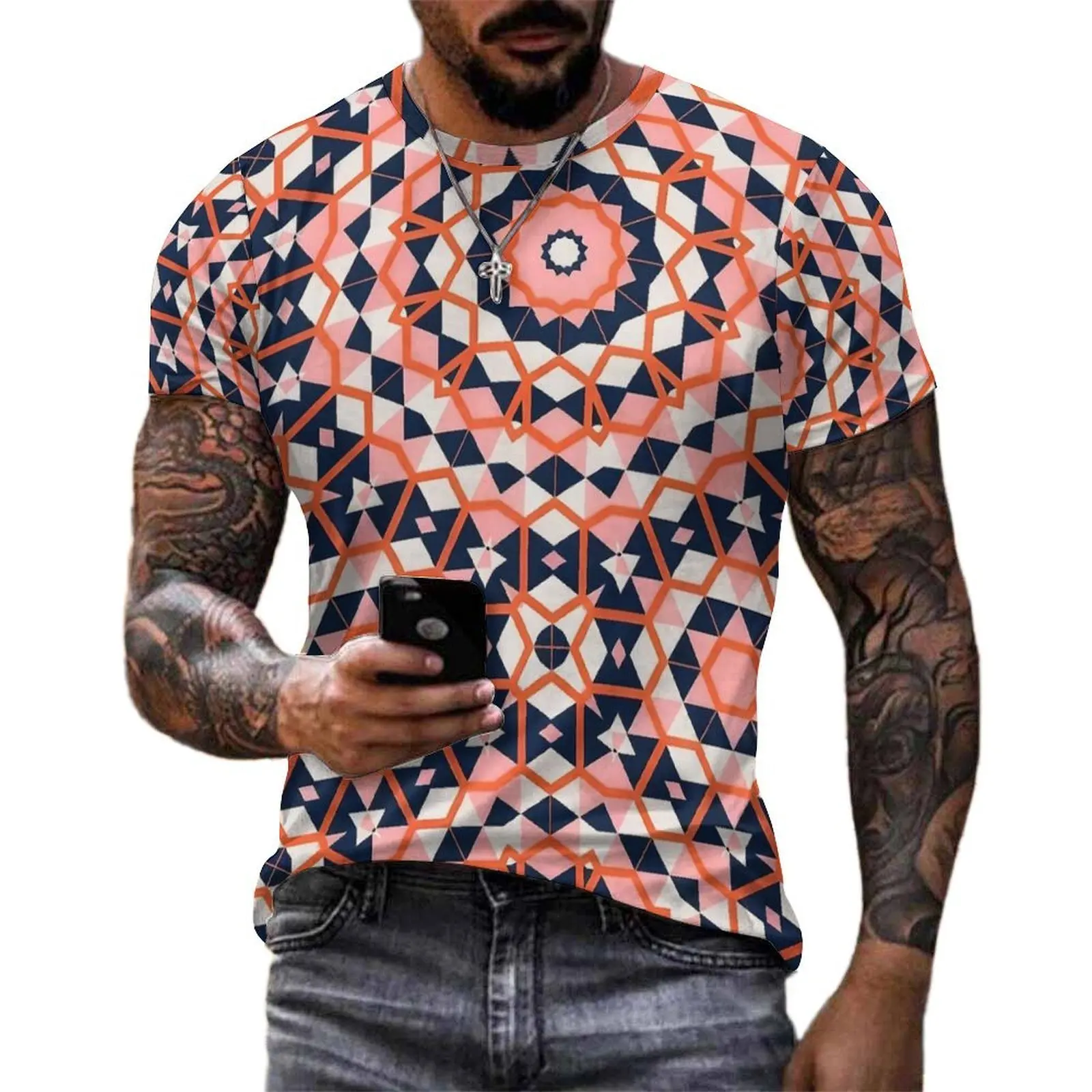 African Ethno Southwestern Tile Ethnic Print T-Shirt  Fashion T-Shirts Couple Tshirt Original Short Sleeve Design Tees Plus Size