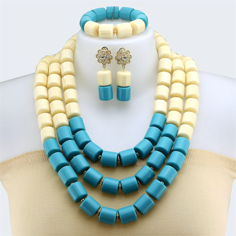 Nigeria Wedding Jewelry Set Nigeria Original Resin Beads Necklace Set African Jewelry Set Bridal Wedding Jewelry Sets Layers