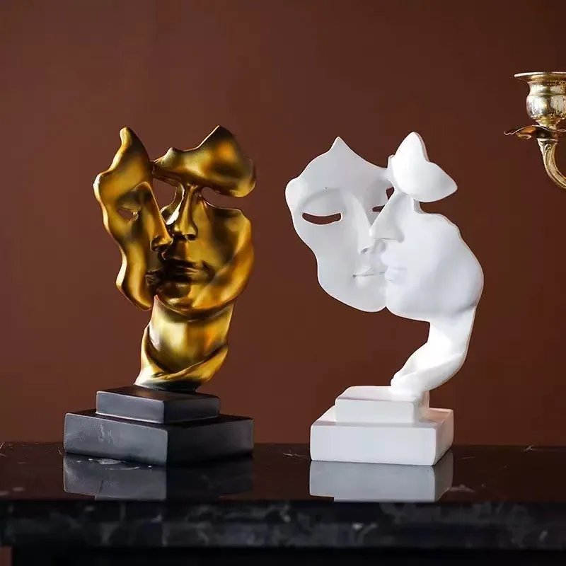 Vilead Nordic Mask Abstract Statue Resin Accessories Office Living Room Interior Desktop Decor  Golden Figurines Home Decoration