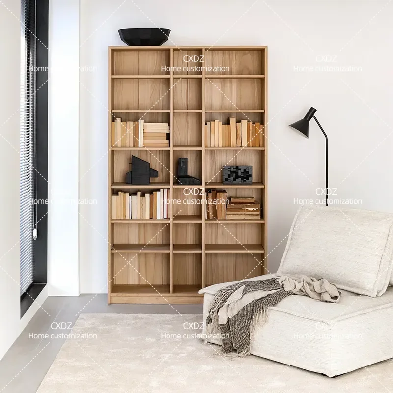Nordic solid wood combination bookcase, living room and study integrated whole wall storage display cabinet, Japanese