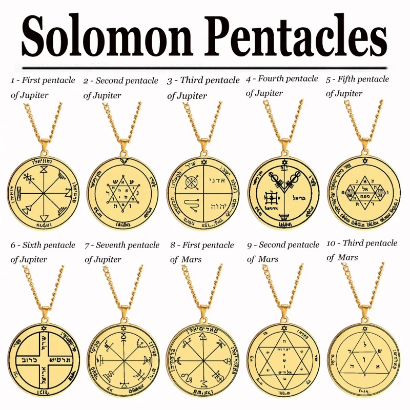 Gold Pendant Solomon Seal Jupiter Mars Mercury Moon Saturn Sun Venus Amulet Stainless Steel Necklace