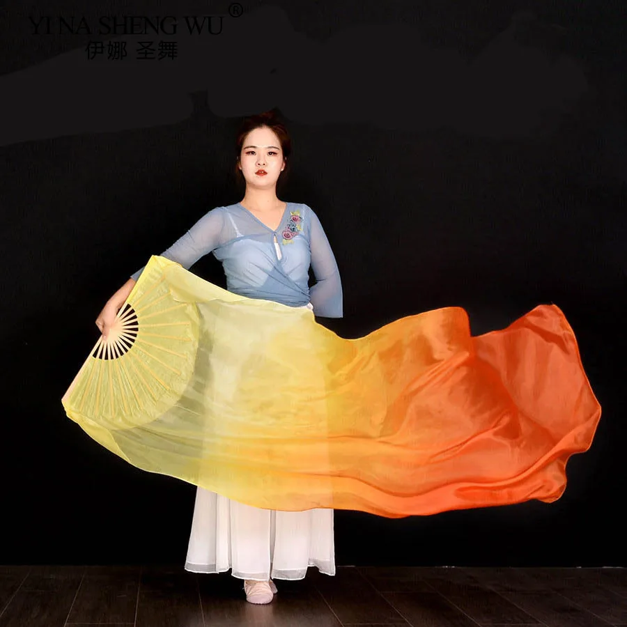 1Pair Belly dance silk fan Real Silk Long Silk Fans Handmade Gradient Color Dance Fans Can Be Customized Imitation Silk Prop