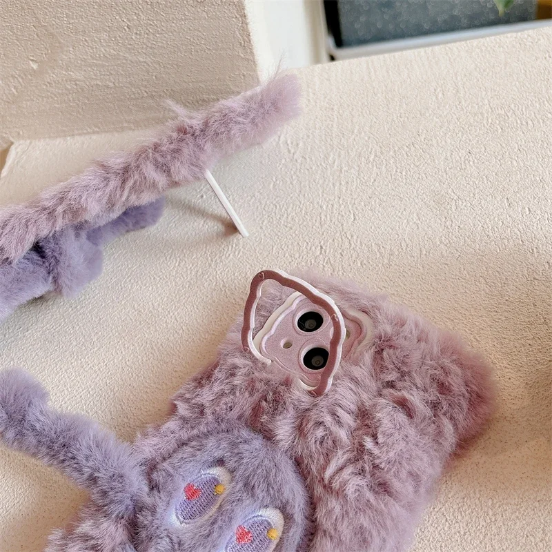 Cute Pull The Octopus Soft Phone Case for IPhone 16 15 14 13 Pro Max 14 Plus 15 Plus Fluff Toy Camera Protect Back Cover