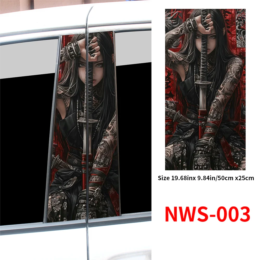 Female Samurai Car Stickers Auto B Pillar Waterproof Funny Decoration Cover Scratches Sunscreen Car Doors Pillar Vinyl Decals