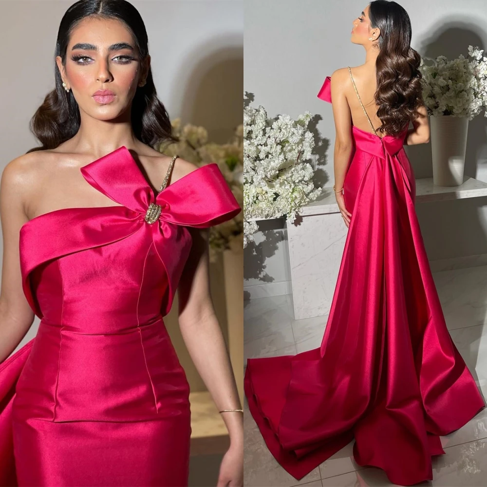 

Jiayigong Fashion Elegant Strapless Sheath Party Dress Floor Length Court Sleeveless Open Back Satin Formal Evening Gowns