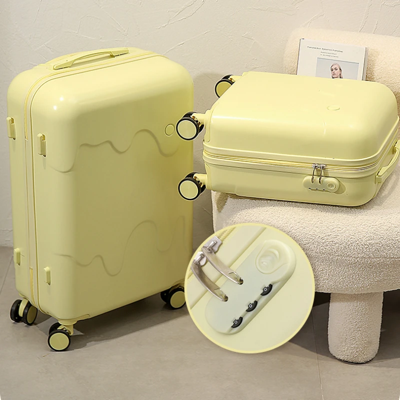 Valise à roulettes de type crème glacée pour étudiants, valise à roulettes à quatre roues, bagage multifonctionnel, style mignon, boîte à serrure pour garçons, voyage, nouveau, 2024