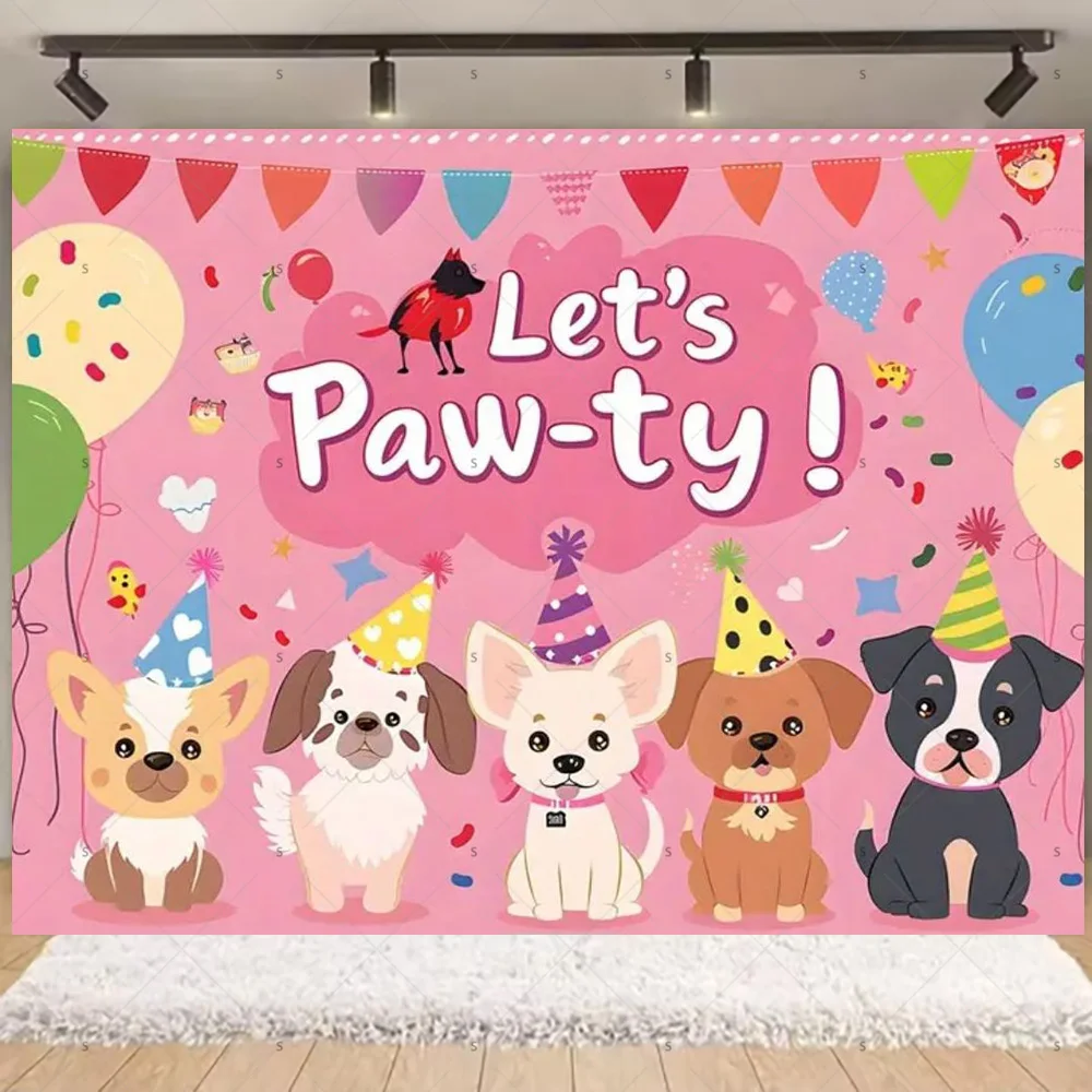 Cartoon Cat Dog Theme Kids Birthday Cute Pet Party Decoration Baby Shower Colorfull Balloon Background Banner Photography Props view 5