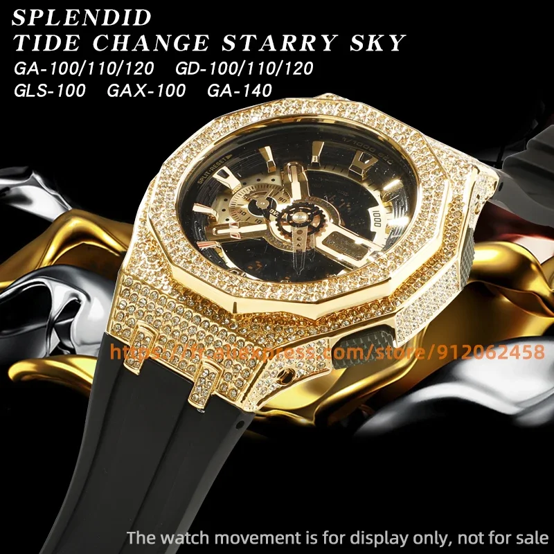 

Resist Shock GA-110 /110/120 GD-100/110/120 Metal Case Bling Diamond Case Strap Rubber Watch Band Accessories