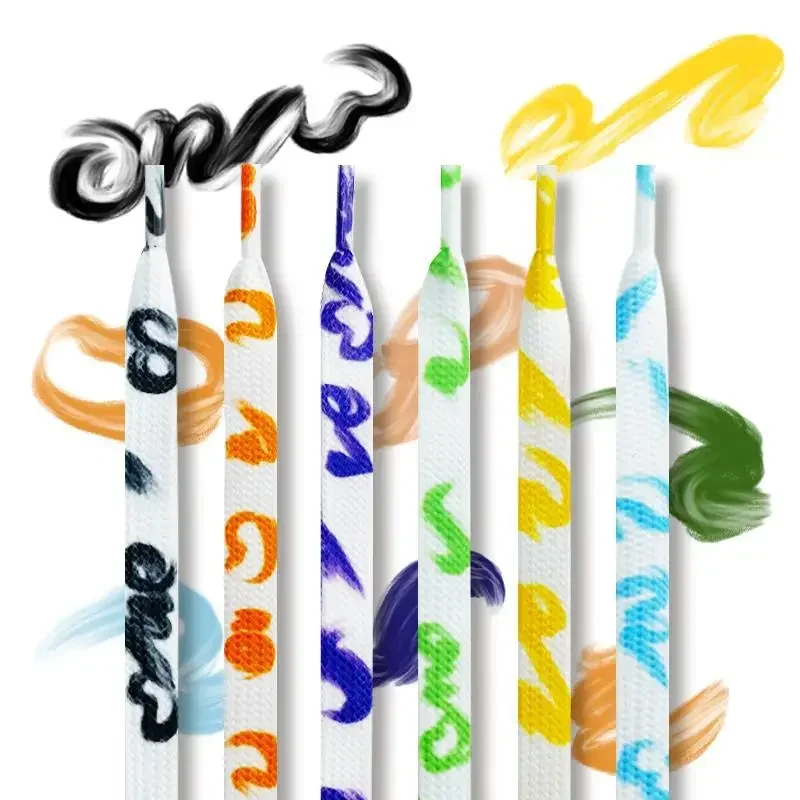 New Trend Flat Shoelaces for Sneakers Casual Canvas Tennis Shoe Laces Hand Drawn Graffiti Macaron Colorful Shoelace for AF1