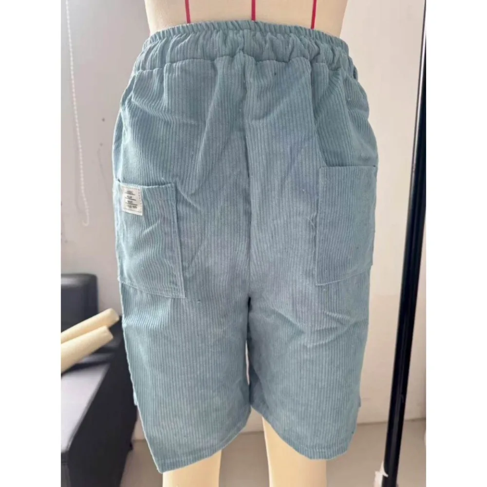 New Fashion American Men Multi Pocket Patch Vintage Corduroy Shorts Casual Streetwear Cargo Short Pants Summer Beach Bottoms