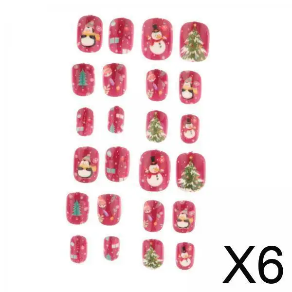 

Glossy Christmas Cartoon Fake Nails for Children 24pcs Press on False Nail Tips DIY Self Adhesive Nail Art Kits