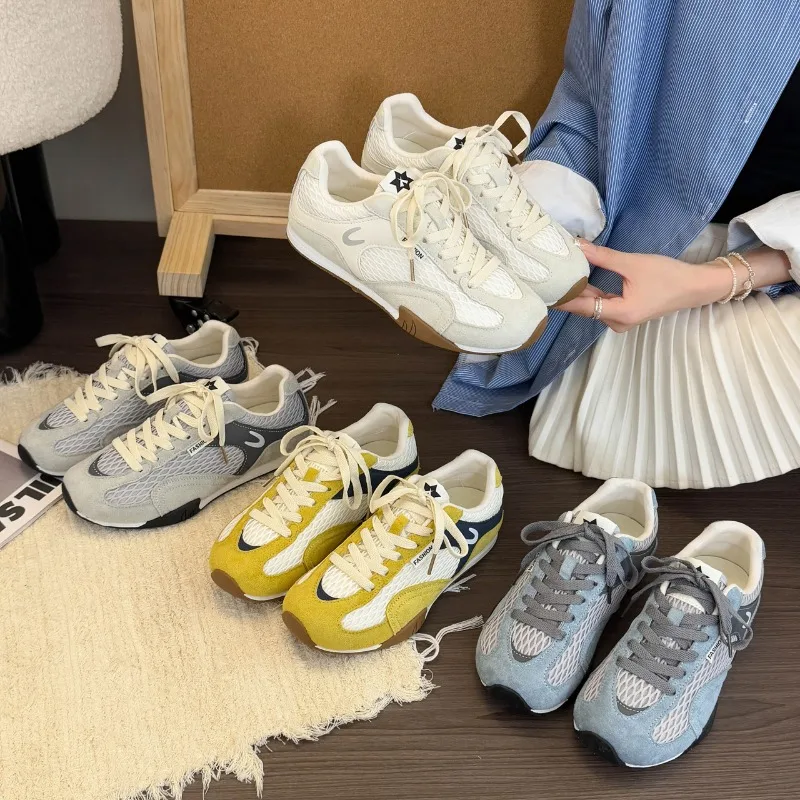 

Новинка 2024 года, женские кроссовки на тонкой подошве с сеткой, модные лаконичные повседневные удобные спортивные туфли на увеличенном каблуке в стиле ретро, уличная обувь для доски