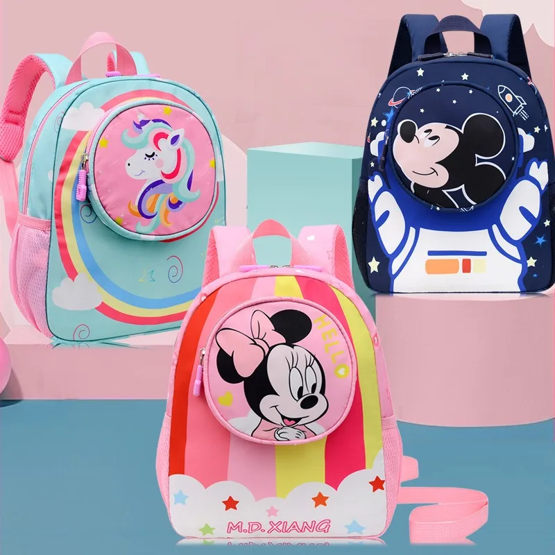

Новинка 2026 года: Рюкзак Disney Minnie Rainbow для детей, школьный ранец с защитой от потери, с нагрудным ремнем, милый мультяшный рюкзак для девочек, дорожный рюкзак