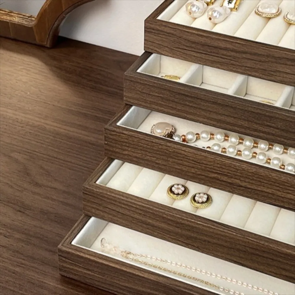 الجوز الخشب صندوق مجوهرات ريترو متعدد الوظائف عرض حامل المجوهرات سوار قلادة مجوهرات المنظم إكسسوارات الشعر #2