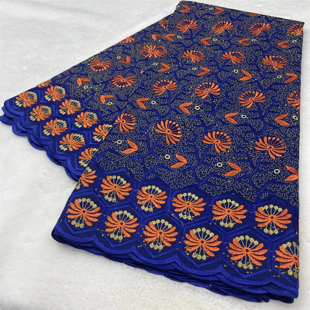 

2025 Nigerian Embroidered Cotton Lace Fabric High Quality 5 Yards African Lace Fabric Swiss Voile Lace Wedding Dress for Women