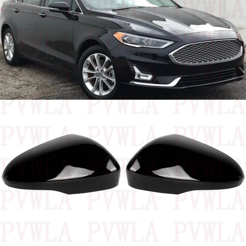 Pair Black Painted Mirror Housing Cover Cap With Turn Signal Light Hole For Ford Fusion 2013 2014 2015 2016 2017 2018 2019 2020