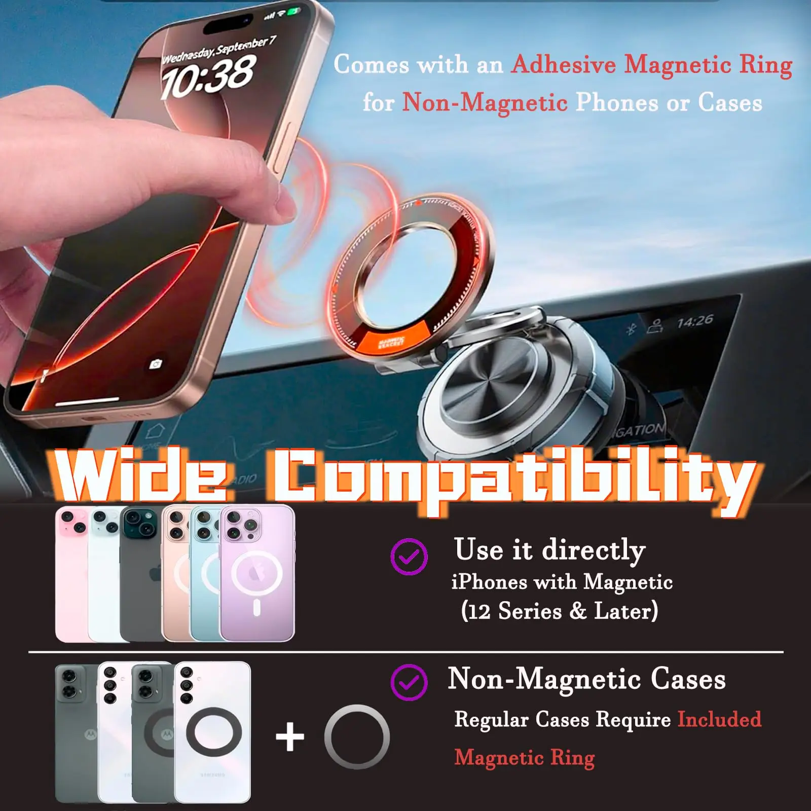 Dudukan Telepon Mobil Magnetik Vakum, Berputar dan Lipat 360 Derajat, Cocok untuk Layar Mobil, Desktop
