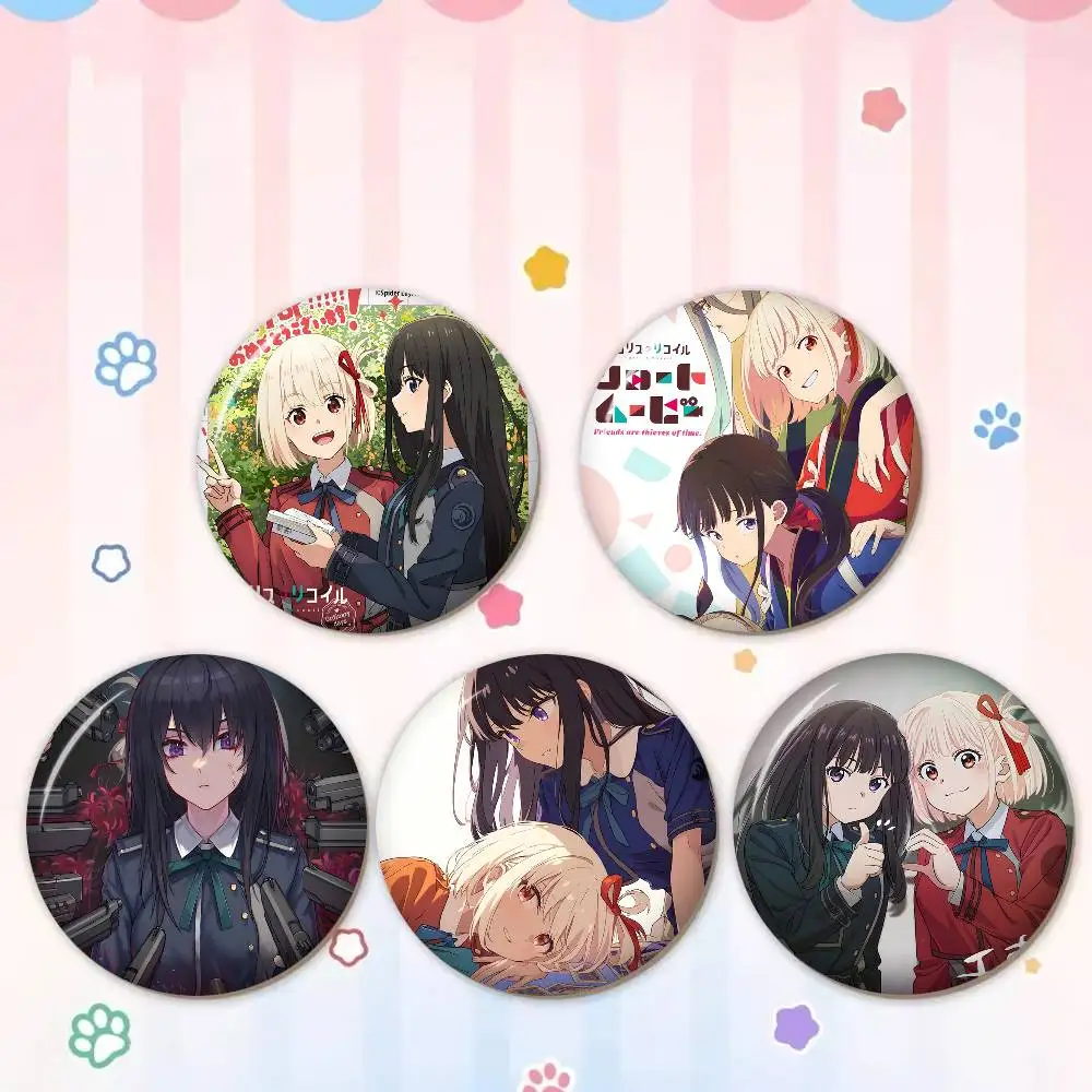 A-Anime-Lycoris-Recoil Sharp-Stylish Creative Pins Funny Faces Round Snap-in Brooch Badge Backpack Hat Accessories Jewelry Gifts
