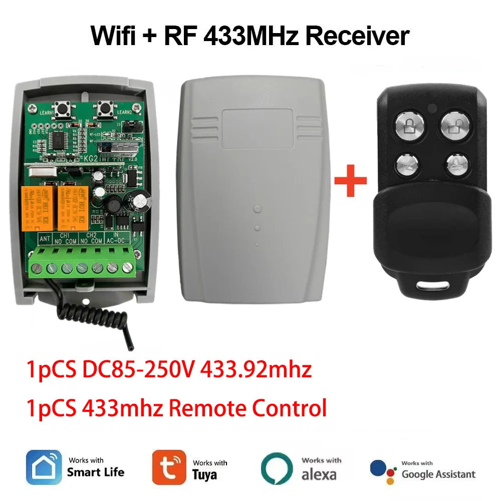 Tuya WIFI 2ch Gate Receiver 433mhz Garage Door Opener RF 433.92mhz Universal Fixed Rolling Code Multi Brand Controller Switch