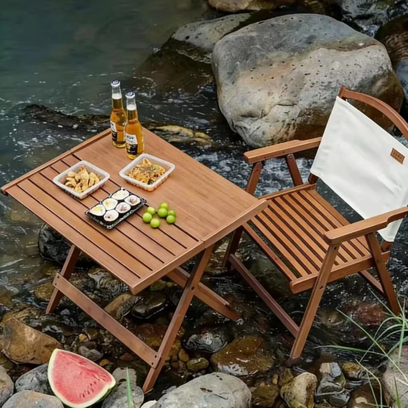 

Outdoor indoor bamboo folding tables and chairs multi-functional camping table suitable for courtyard gardens