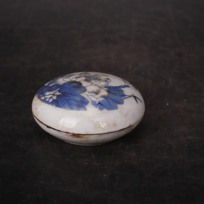 Chinese Jingdezhen Blue and White Porcelain Lotus Design Ink Box Rouge Box 2.2"