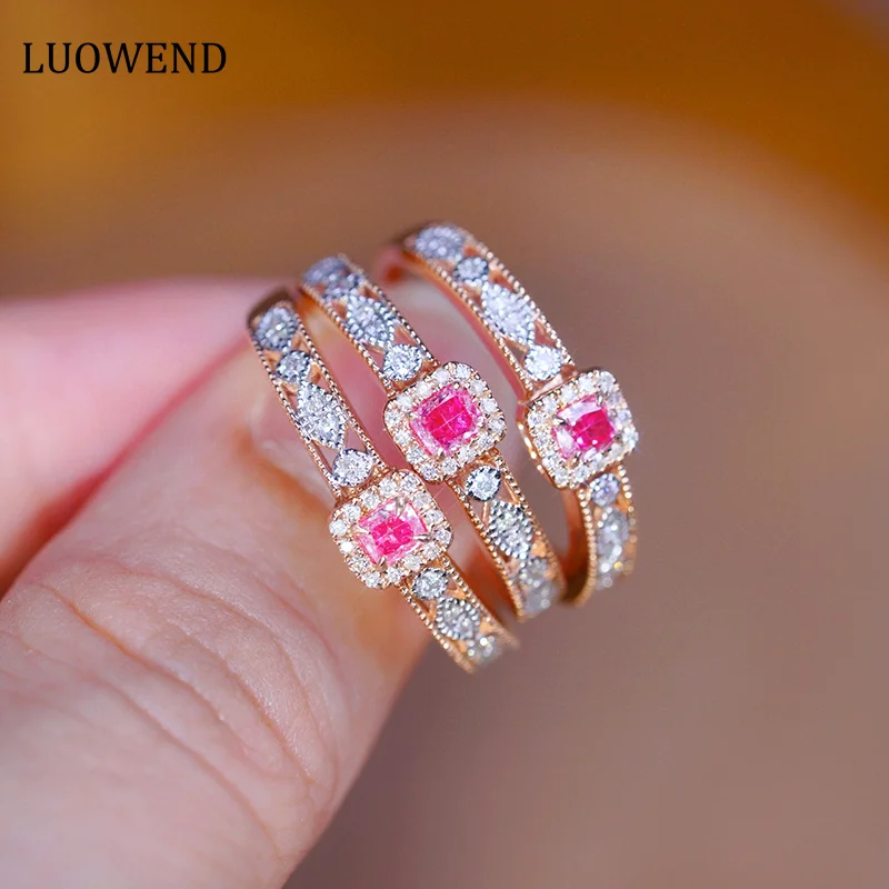 

LUOWEND 18K Rose Gold Rings Vintage Palace Design 0.25carat Real Natural Pink Diamond Engagement Ring for Women Wedding Jewelry