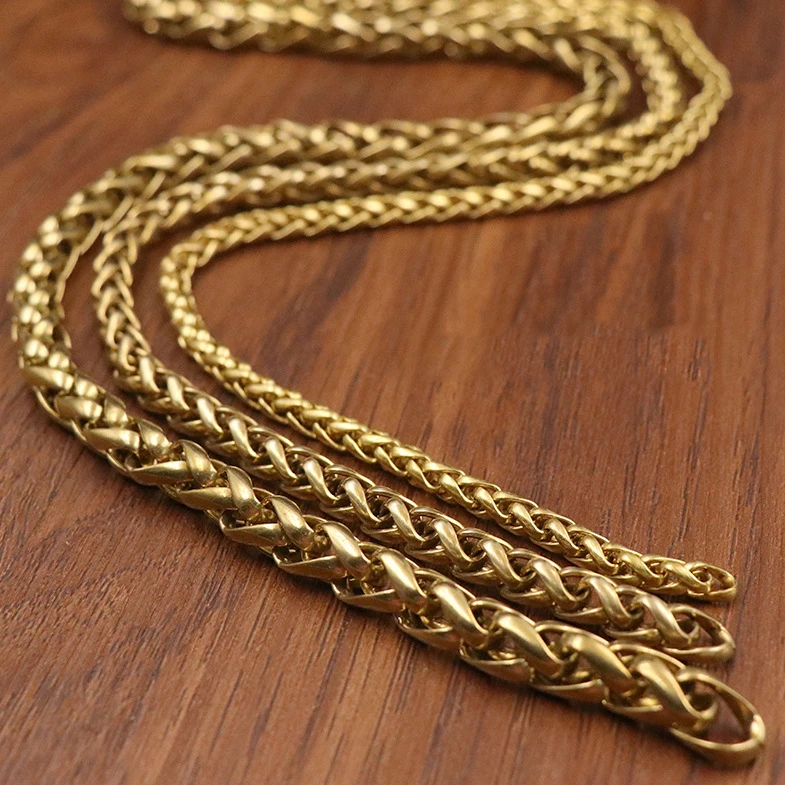 4/6/8/10mm correntes de carteira de latão sólido calças masculinas chaveiro gancho fivelas jeans cinto decoração bolsa corrente diy leahercrafts