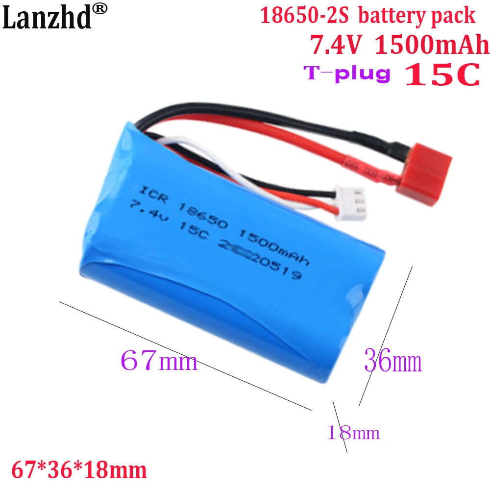 

7.4V battery pack 18650 2S 15C 1500mAh for remote control batteries Toy model battery power Tools ship model toys With T plugs