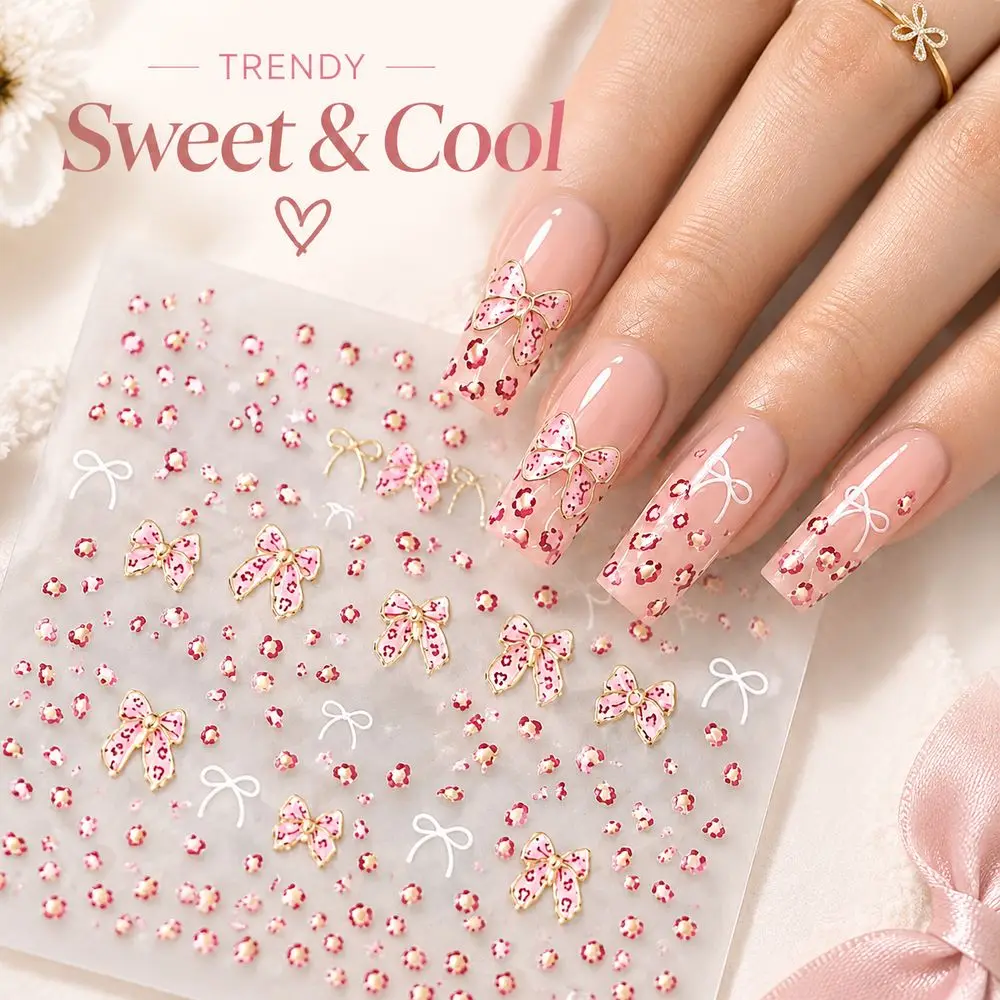 1Pc Translucent Nail Stickers Old-School Nostalgic Vintage Tone Leopard Bow for Throwback Theme Party Manicure Design Accessory
