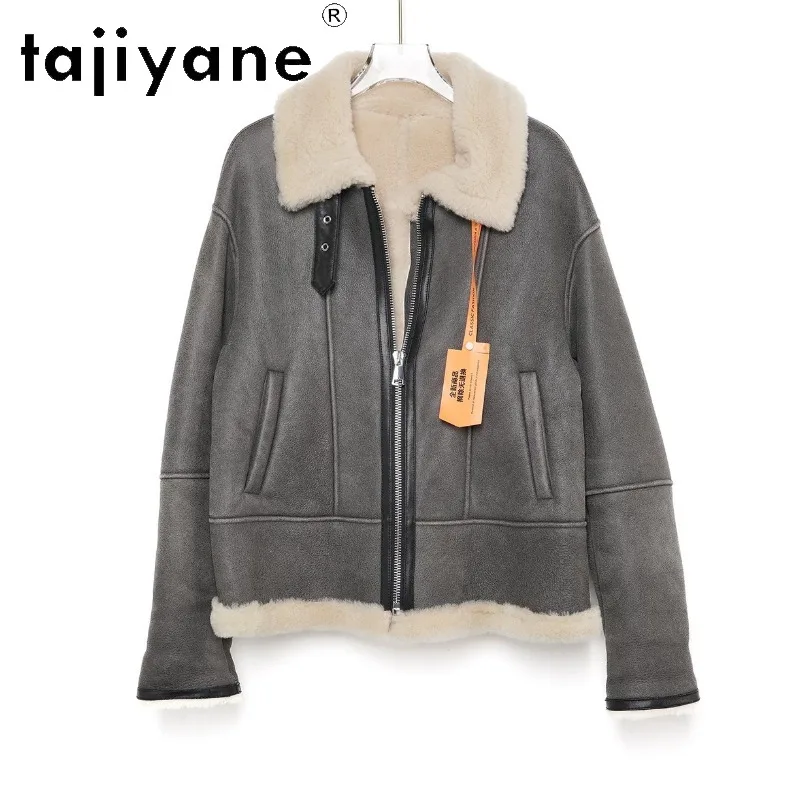TAJIYANE 100% Sheep Shearling Real Fur Coat Lapel Katus Biker Style Fur Jacket Womens Winter Coats Zipper Jackets for Woman Шуба