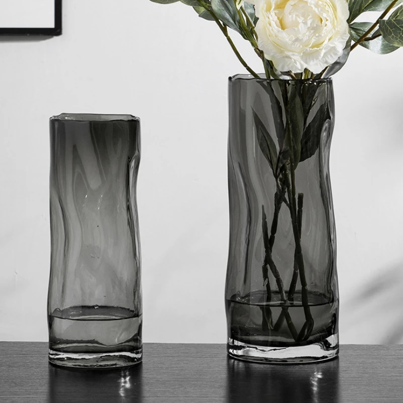 

Minimalism Gray Glass Vase Cylinder Flower Pots Decorative Flower Hydroponics Arrangement Floral Vases Living Room Decoration