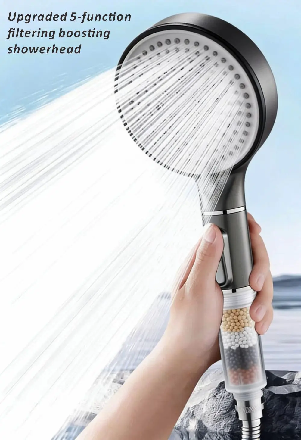 New 1pc Filtered Shower Head ABS High Pressure Water Saving Spray Handheld Clear Showerheads with Filter Beads for Bathroom